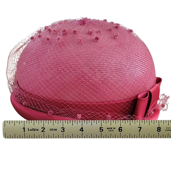 VTG Mid Century Pink Pillbox Derby Hat with Swiss Dot Netting and Bow 1950s main image 6